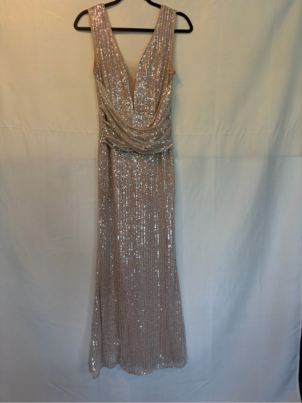 Nameless Champagne Sequin Deep V Evening Gown
